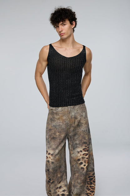 Crystal Impact Rhinestone Tank Top Black
