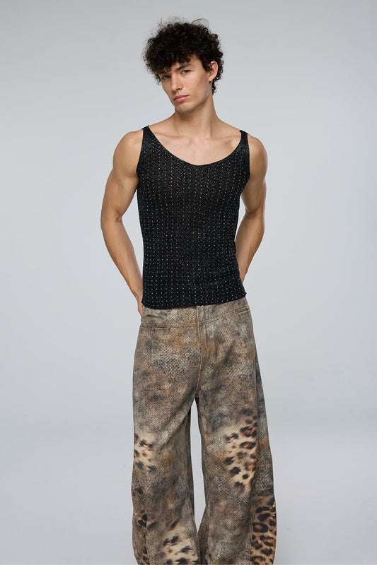 Crystal Impact Rhinestone Tank Top Black