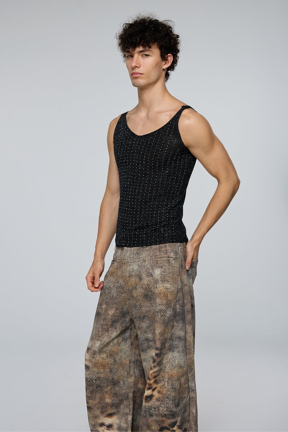 Crystal Impact Rhinestone Tank Top Black