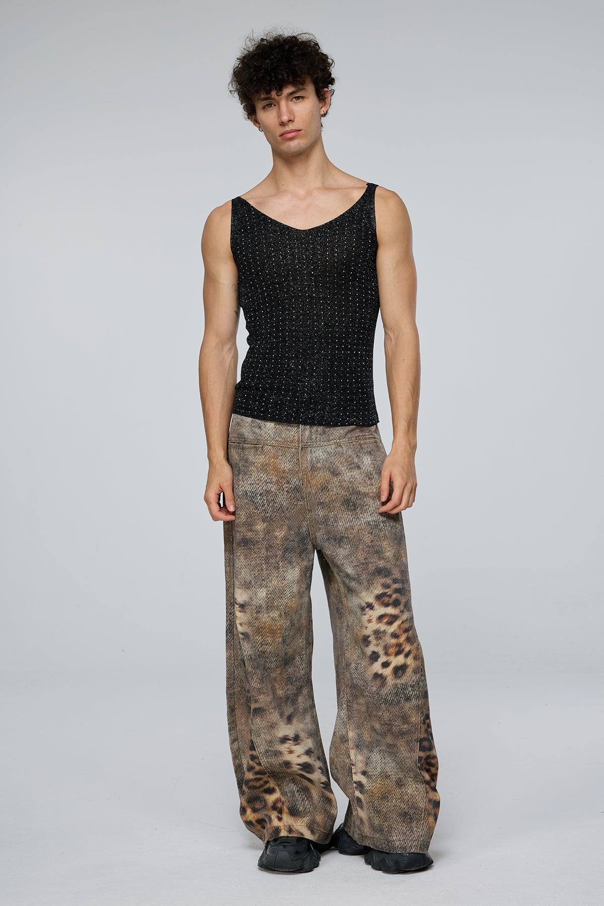 Crystal Impact Rhinestone Tank Top Black
