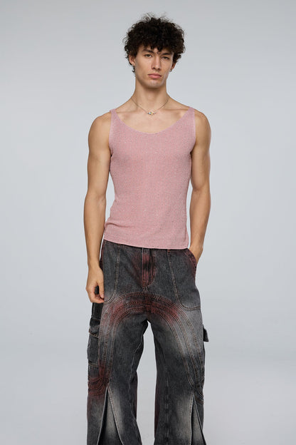 Crystal Impact Rhinestone Tank Top Pink