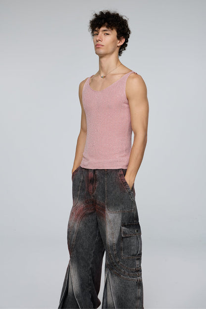 Crystal Impact Rhinestone Tank Top Pink