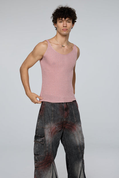 Crystal Impact Rhinestone Tank Top Pink