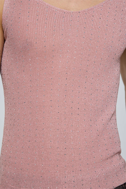 Crystal Impact Rhinestone Tank Top Pink