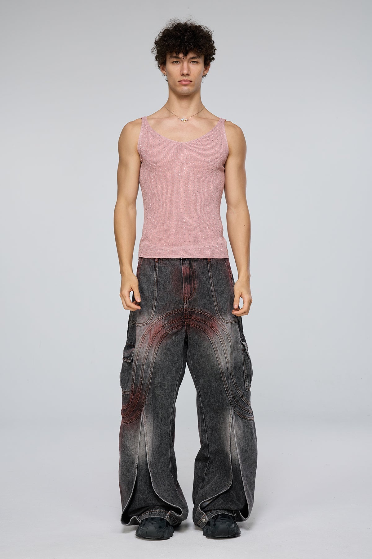 Crystal Impact Rhinestone Tank Top Pink