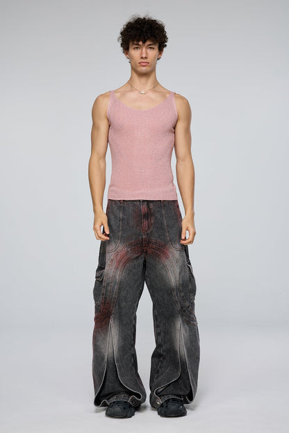 Crystal Impact Rhinestone Tank Top Pink