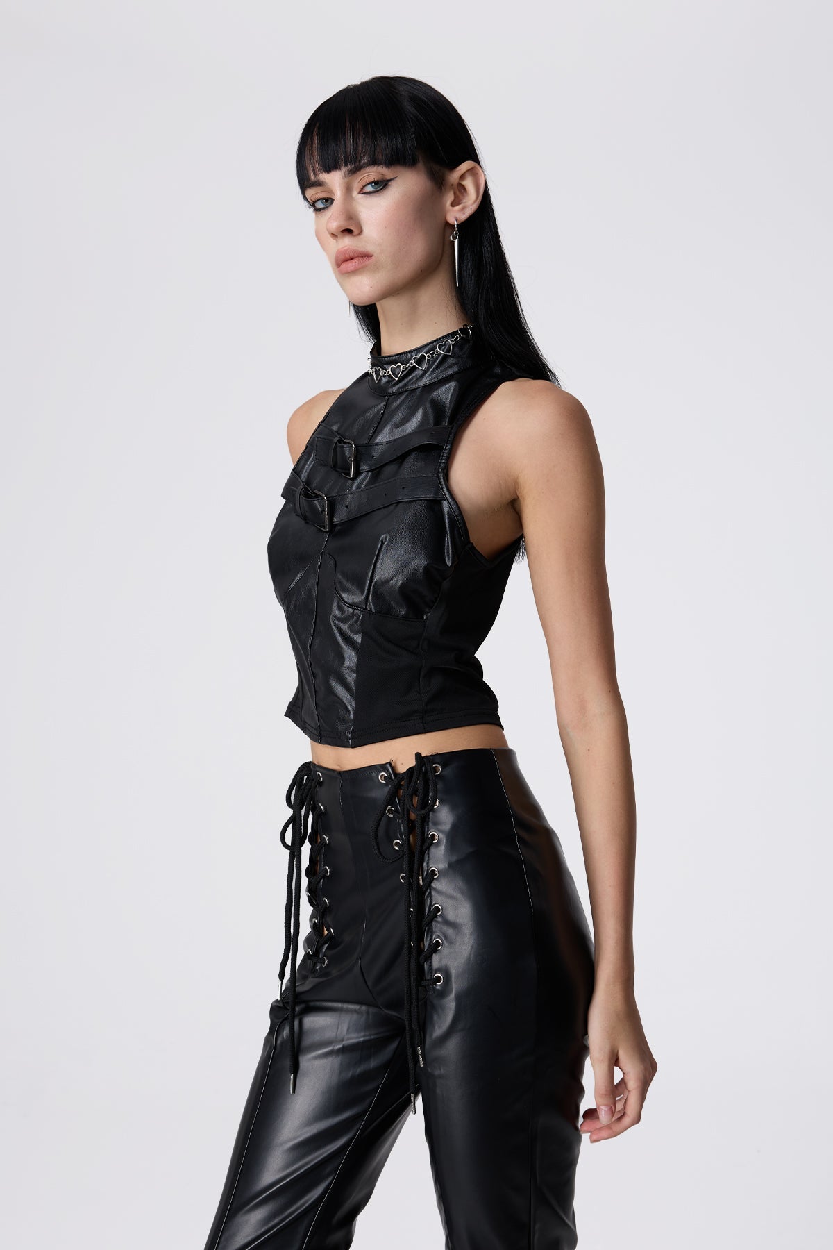 Curve Mark Leather Buckle Crop Top