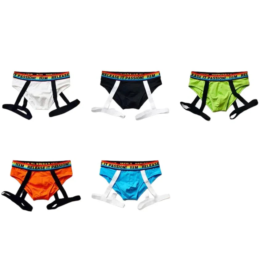 D.M. Rainbow Solid Color Suspender Briefs