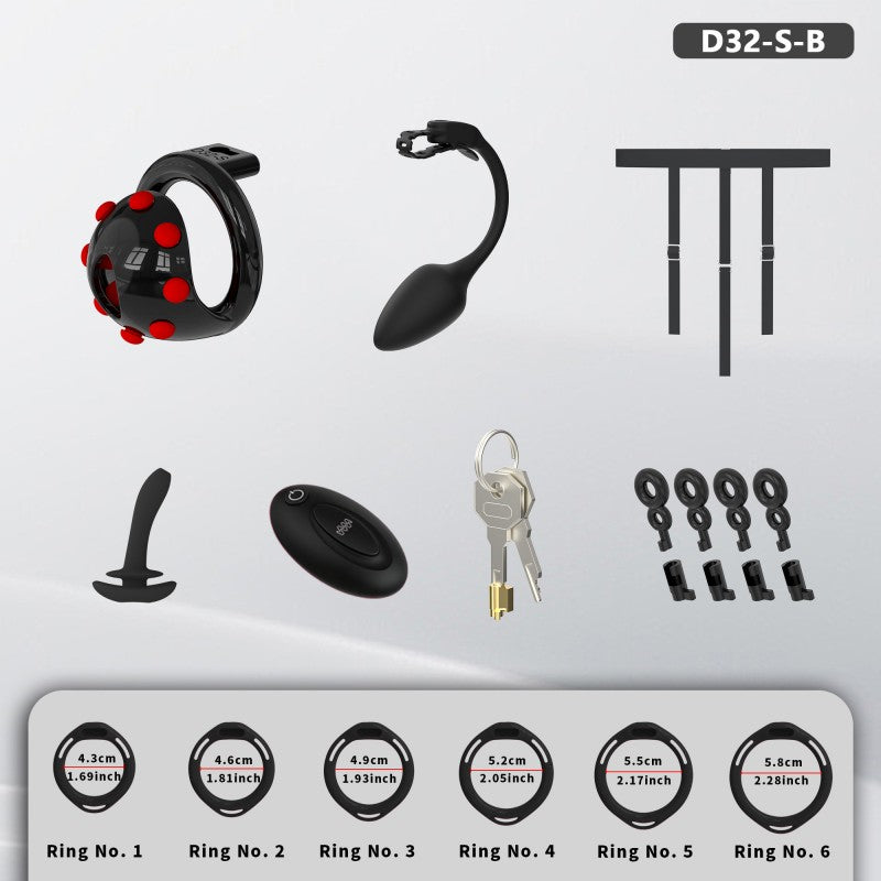 Adjustable Chastity Cage with Removable Silicone Studs | Remote Plug Compatible Locking Device
