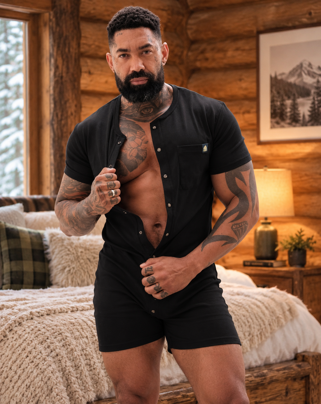 Short Sleeve Union Suit - Black