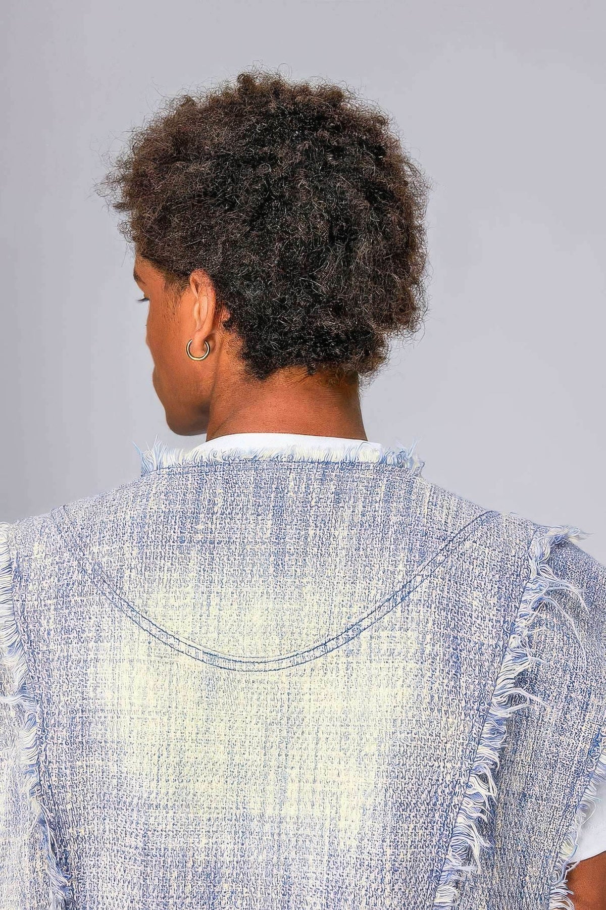 Distressed Denim Vest - Washed Rivet & Frayed Hem Design