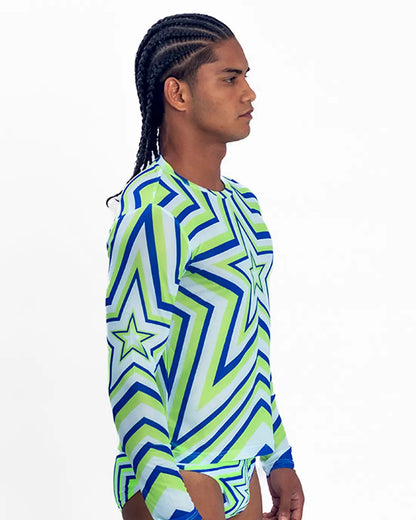 Star Mesh Crew muscle fit long sleeve mesh t-shirt in Green