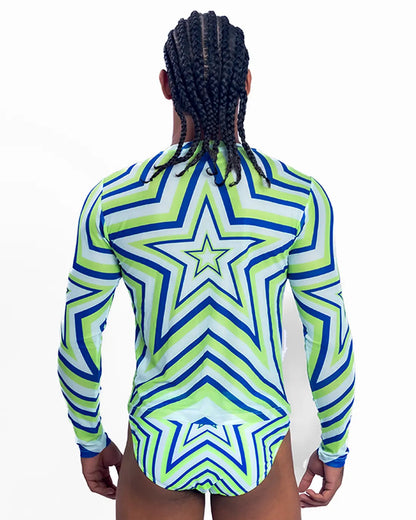 Star Mesh Crew muscle fit long sleeve mesh t-shirt in Green
