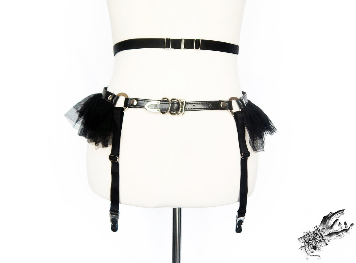 Black Vegan Leather O Ring Garter Belt