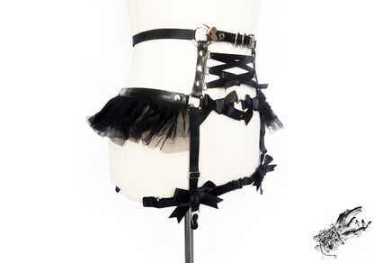 Black Vegan Leather Corset Garter Belt