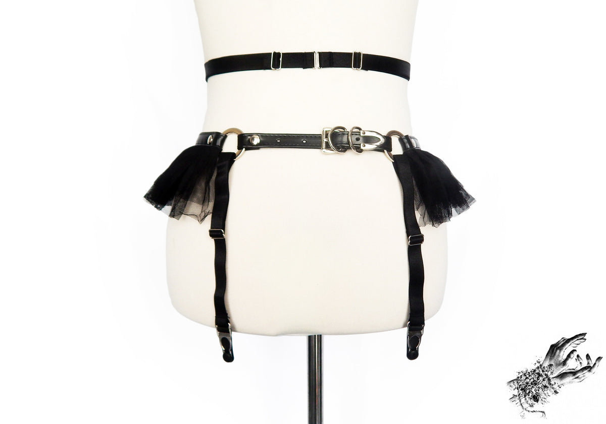 Black Vegan Leather Corset Garter Belt