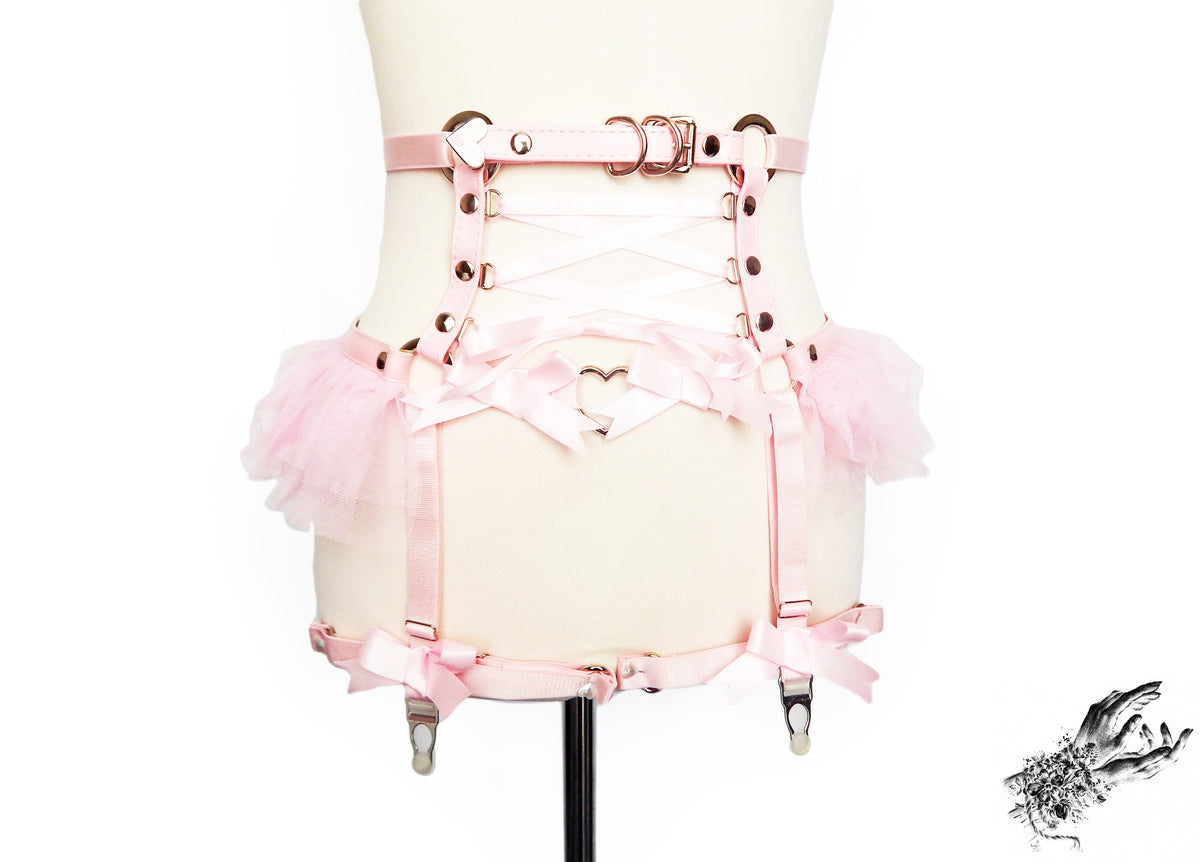 Pink Vegan Leather Corset Garter Belt