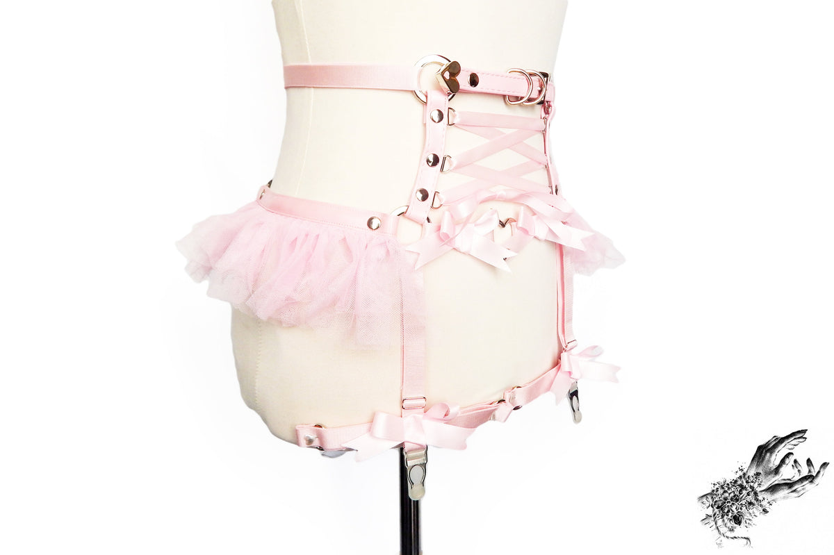 Pink Vegan Leather Corset Garter Belt