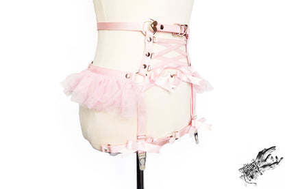 Pink Vegan Leather Corset Garter Belt