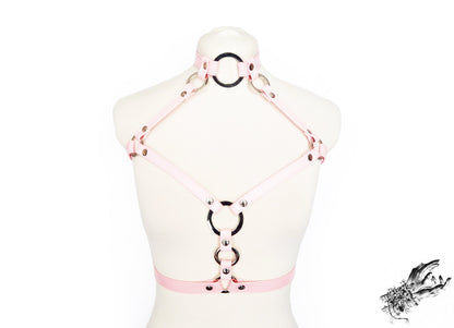 Pink Vegan Leather O Ring Harness