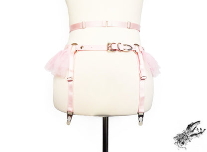 Pink Vegan Leather Corset Garter Belt