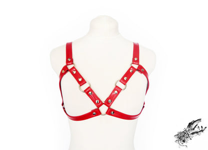 Red Vegan Leather Cage Harness Bra