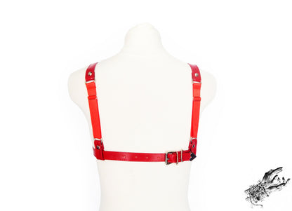 Red Vegan Leather Cage Harness Bra