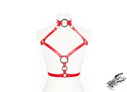 Red Vegan Leather O Ring Harness