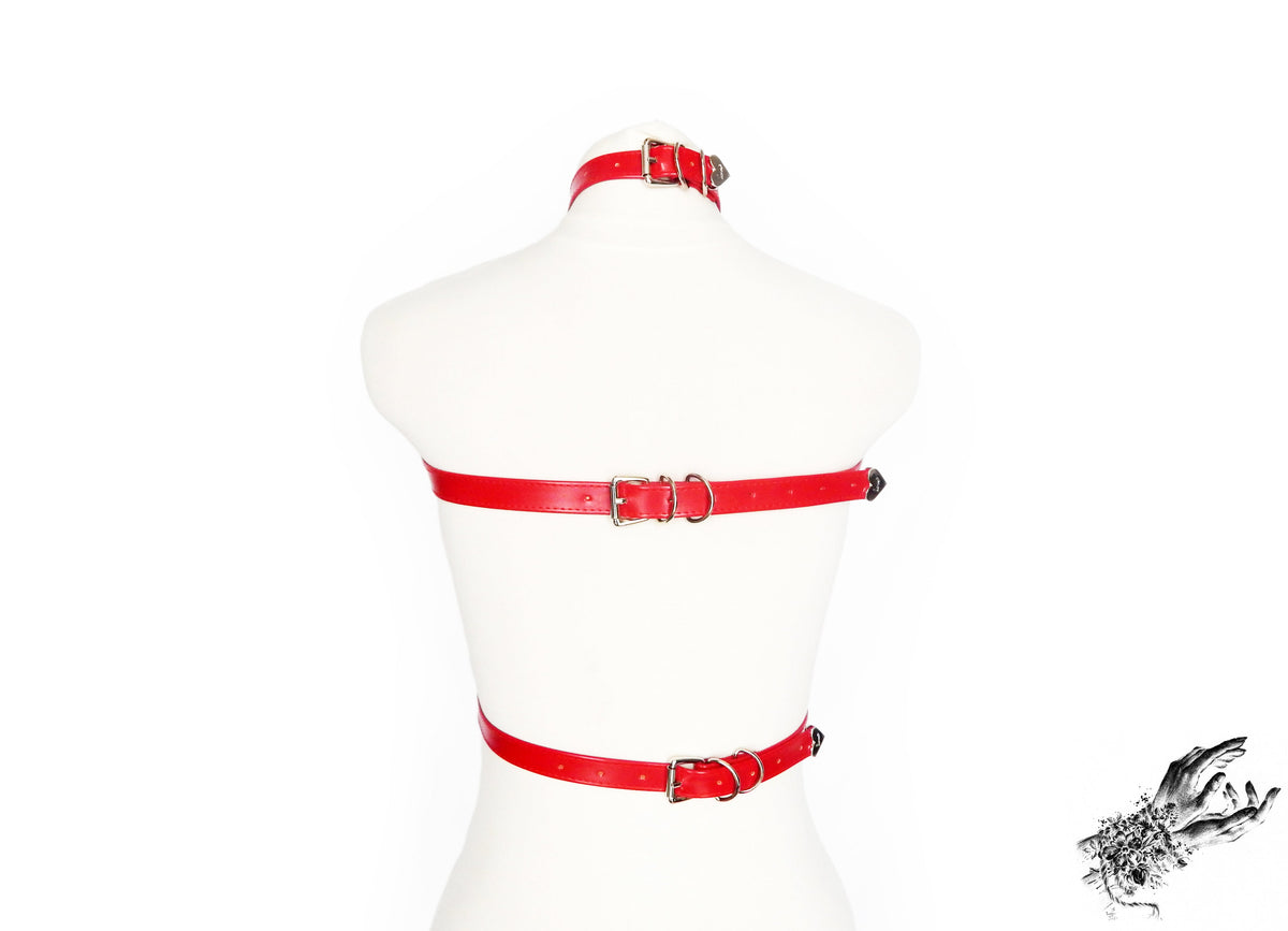Red Vegan Leather O Ring Harness
