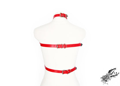 Red Vegan Leather O Ring Harness