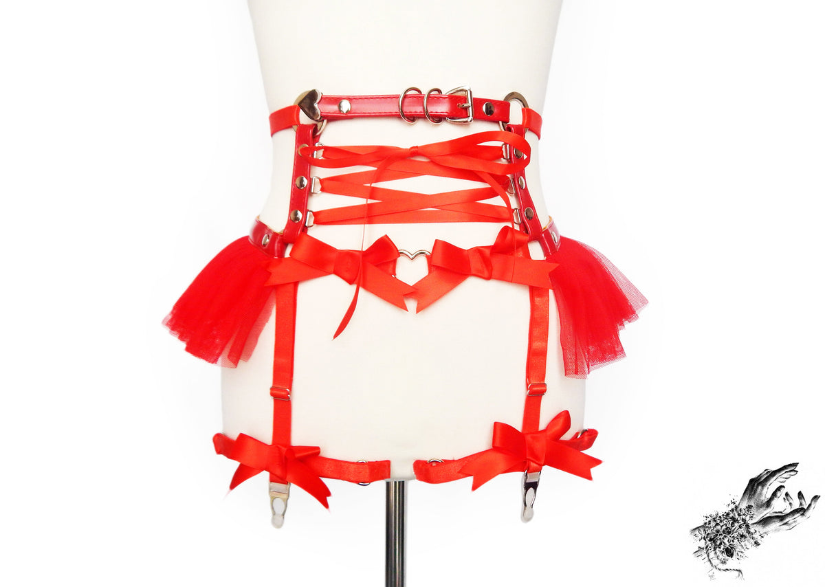 Red Vegan Leather Corset Garter Belt