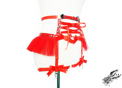Red Vegan Leather Corset Garter Belt