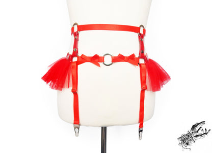 Red Vegan Leather O Ring Garter Belt