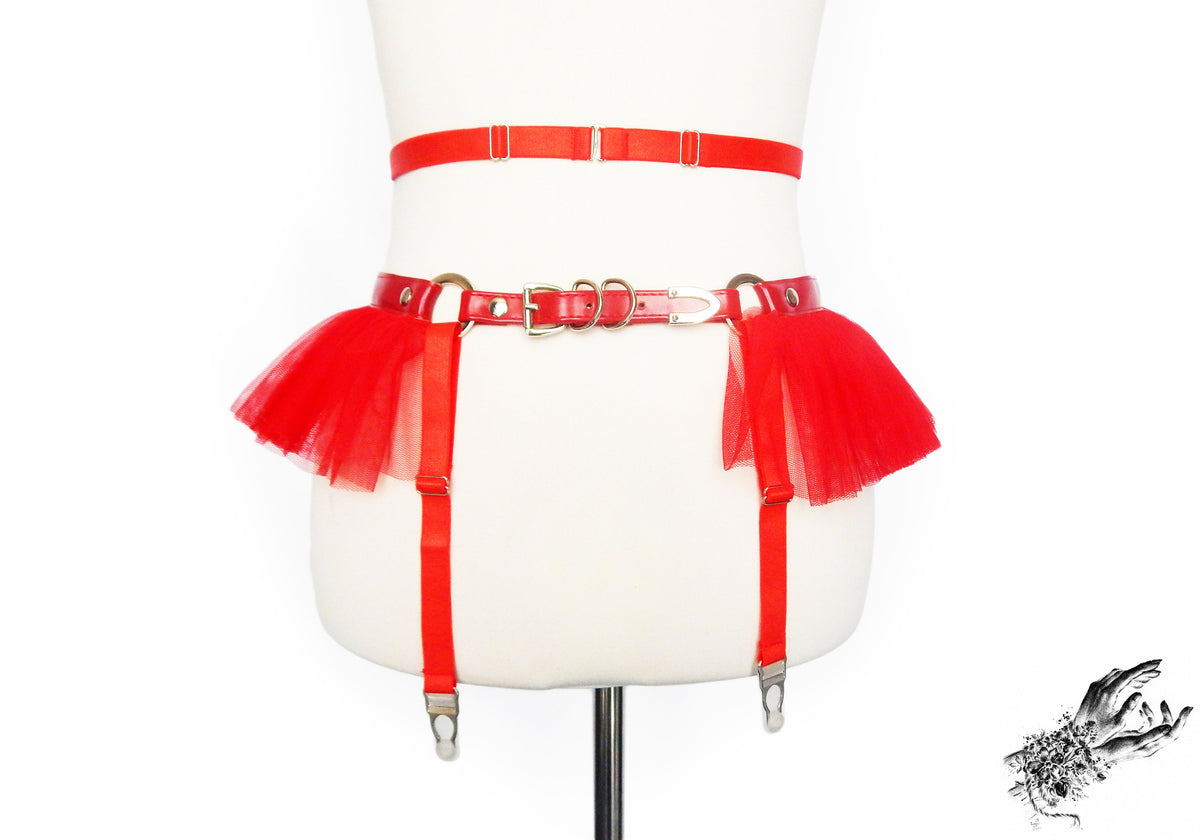 Red Vegan Leather O Ring Garter Belt
