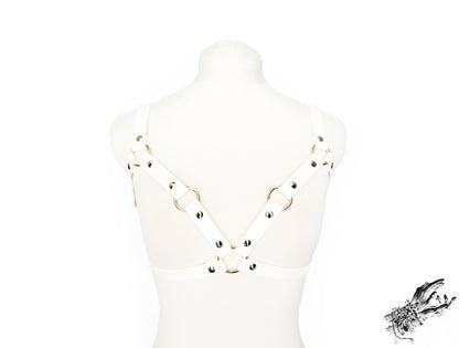White Vegan Leather Cage Harness Bra