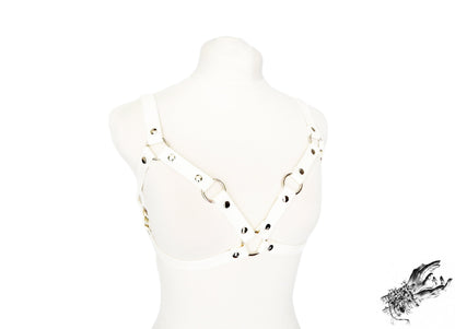 White Vegan Leather Cage Harness Bra