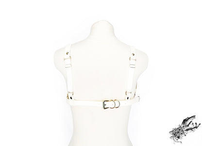 White Vegan Leather Cage Harness Bra