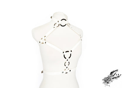 White Vegan Leather O Ring Harness