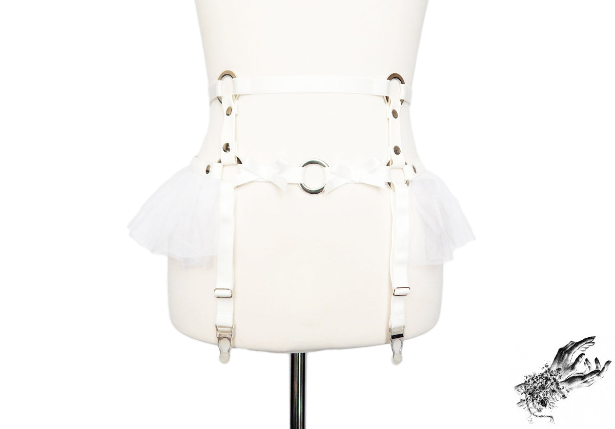 White Vegan Leather O Ring Garter Belt