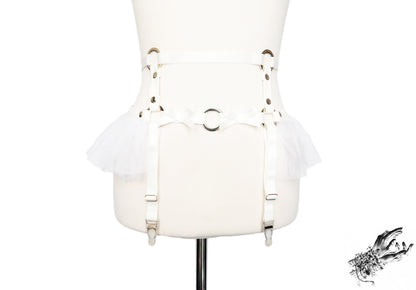 White Vegan Leather O Ring Garter Belt