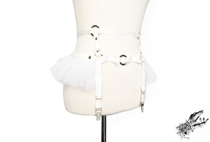 White Vegan Leather O Ring Garter Belt