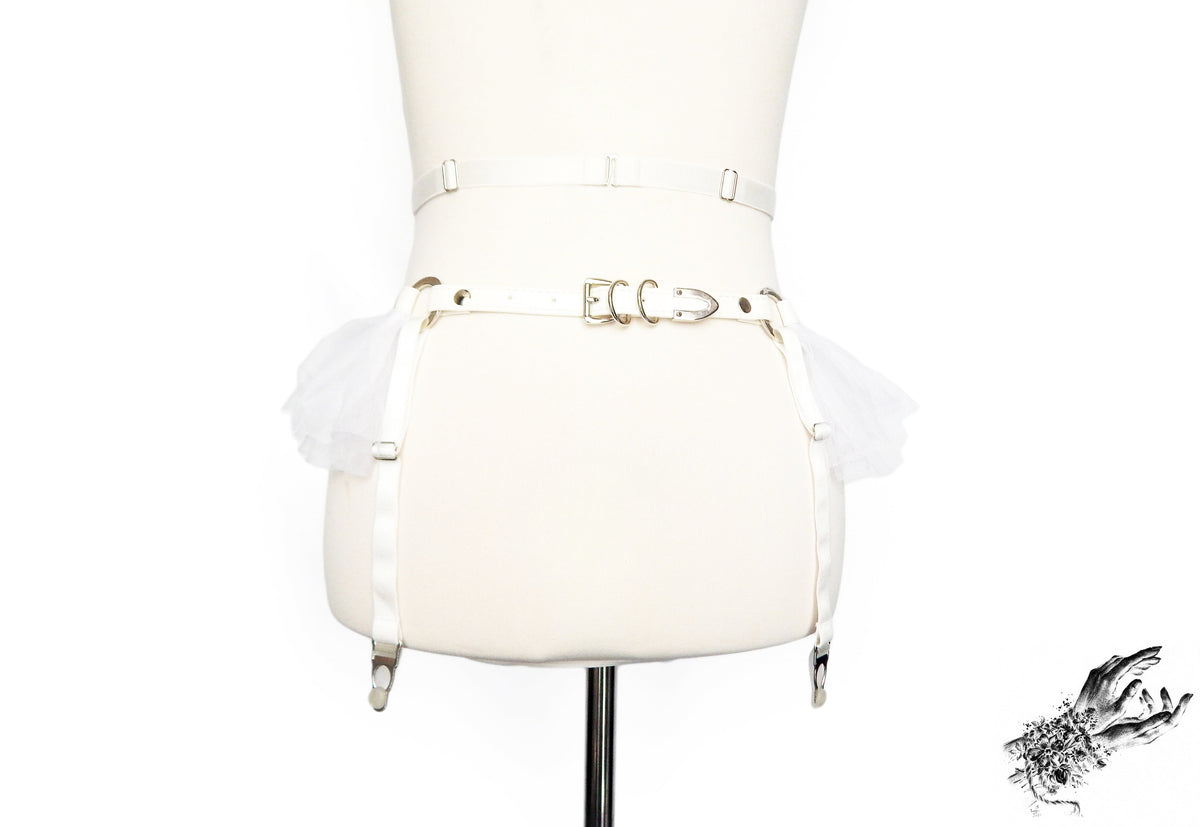 White Vegan Leather O Ring Garter Belt