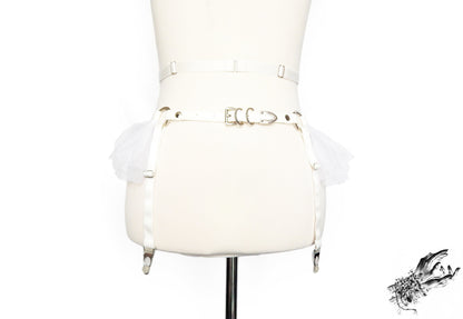 White Vegan Leather O Ring Garter Belt