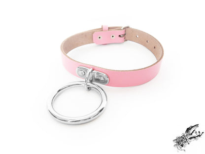 Pink Leather D and O Ring Choker