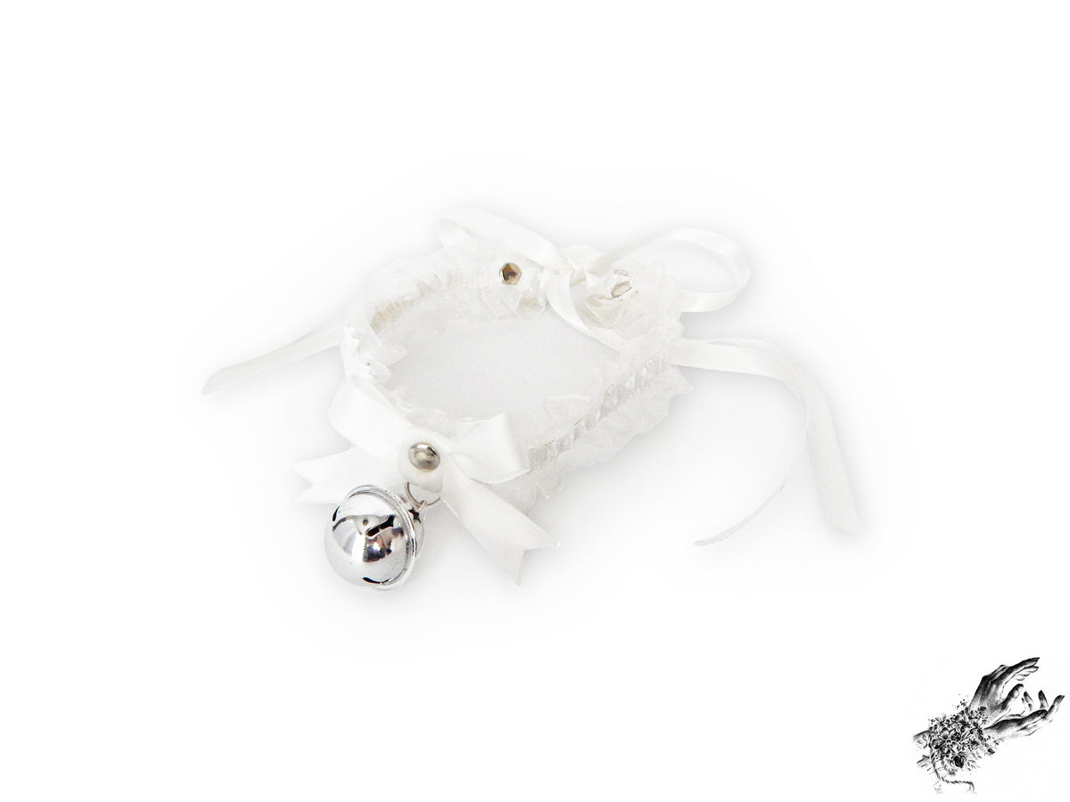 White Ruffled Bell 2-in-1 Choker/Garter - White Lace Collar