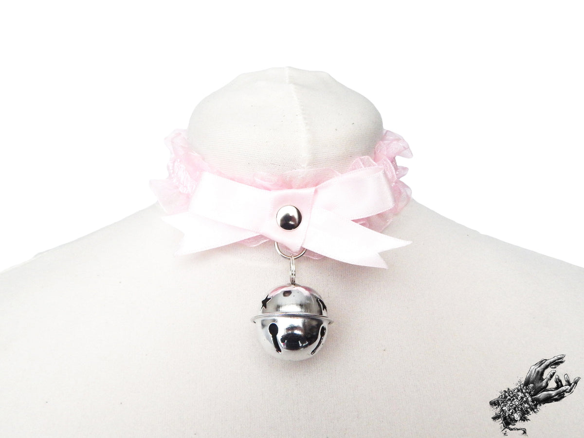 Pink Ruffled Bell 2-in-1 Choker/Garter - Pink Lace Collar