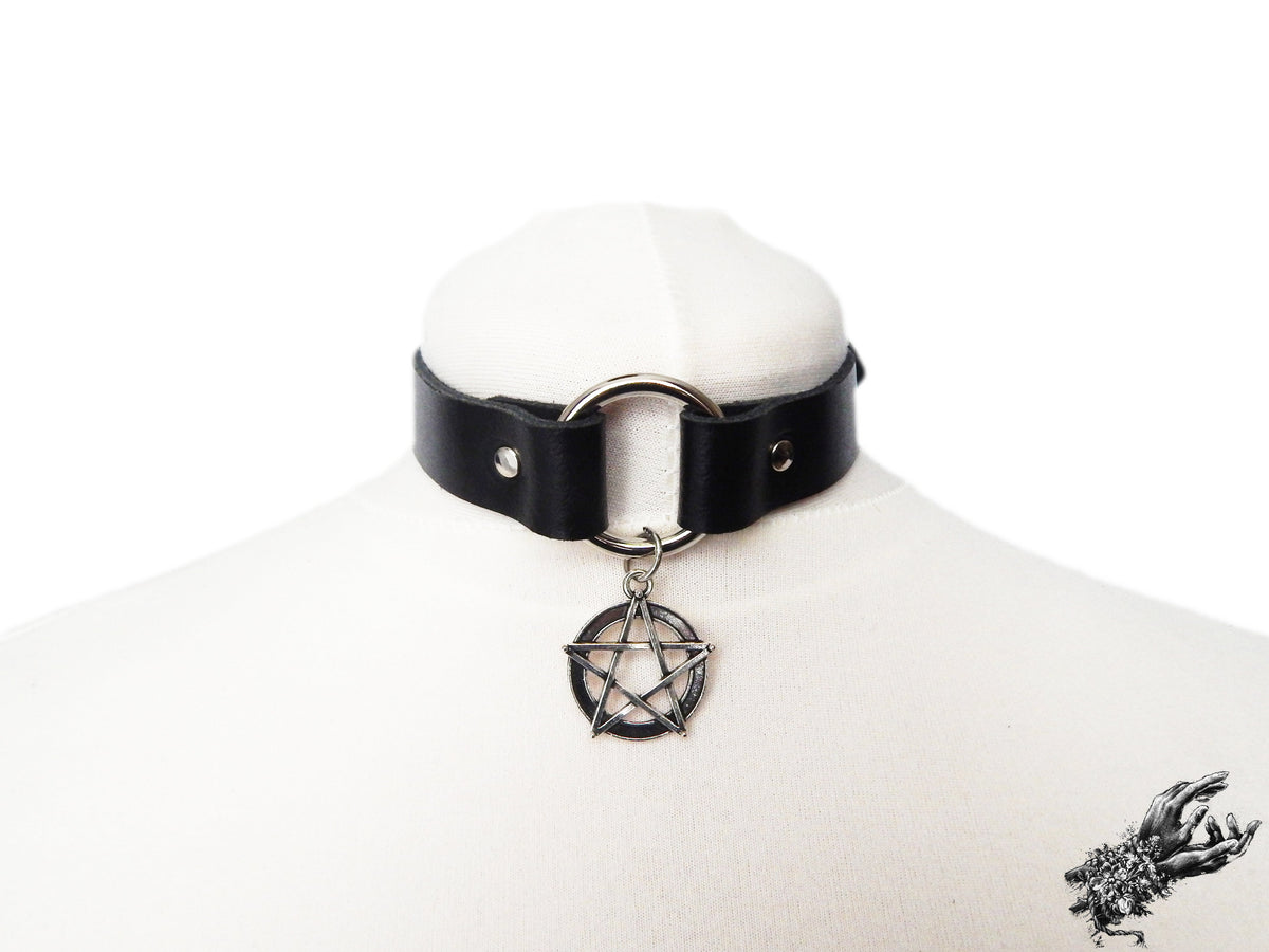 Black O Ring and Pentagram Choker