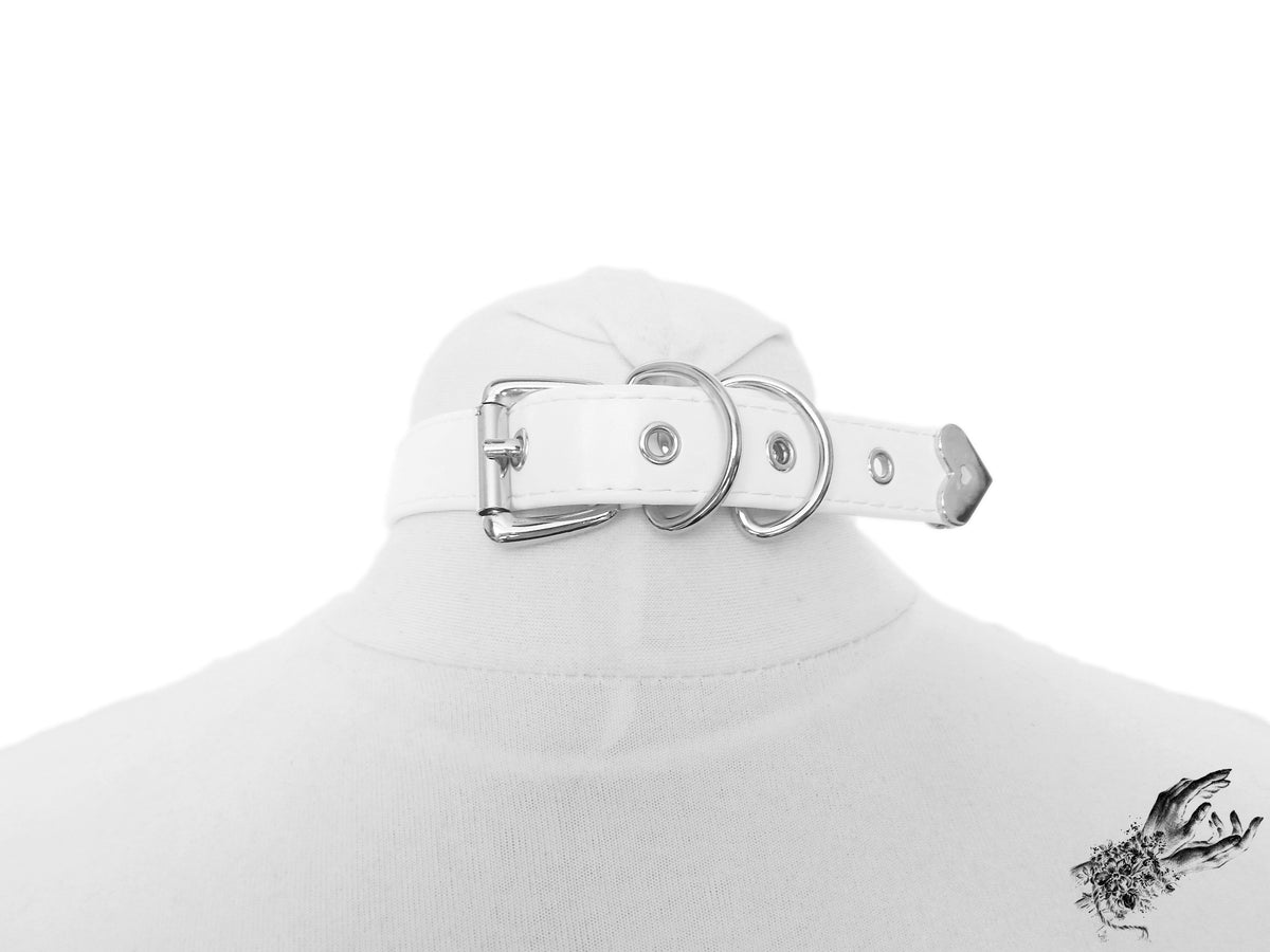 White Faux Leather Heart Padlock Choker