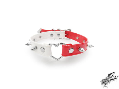 Half Red and Half White Studded Heart Ring Choker
