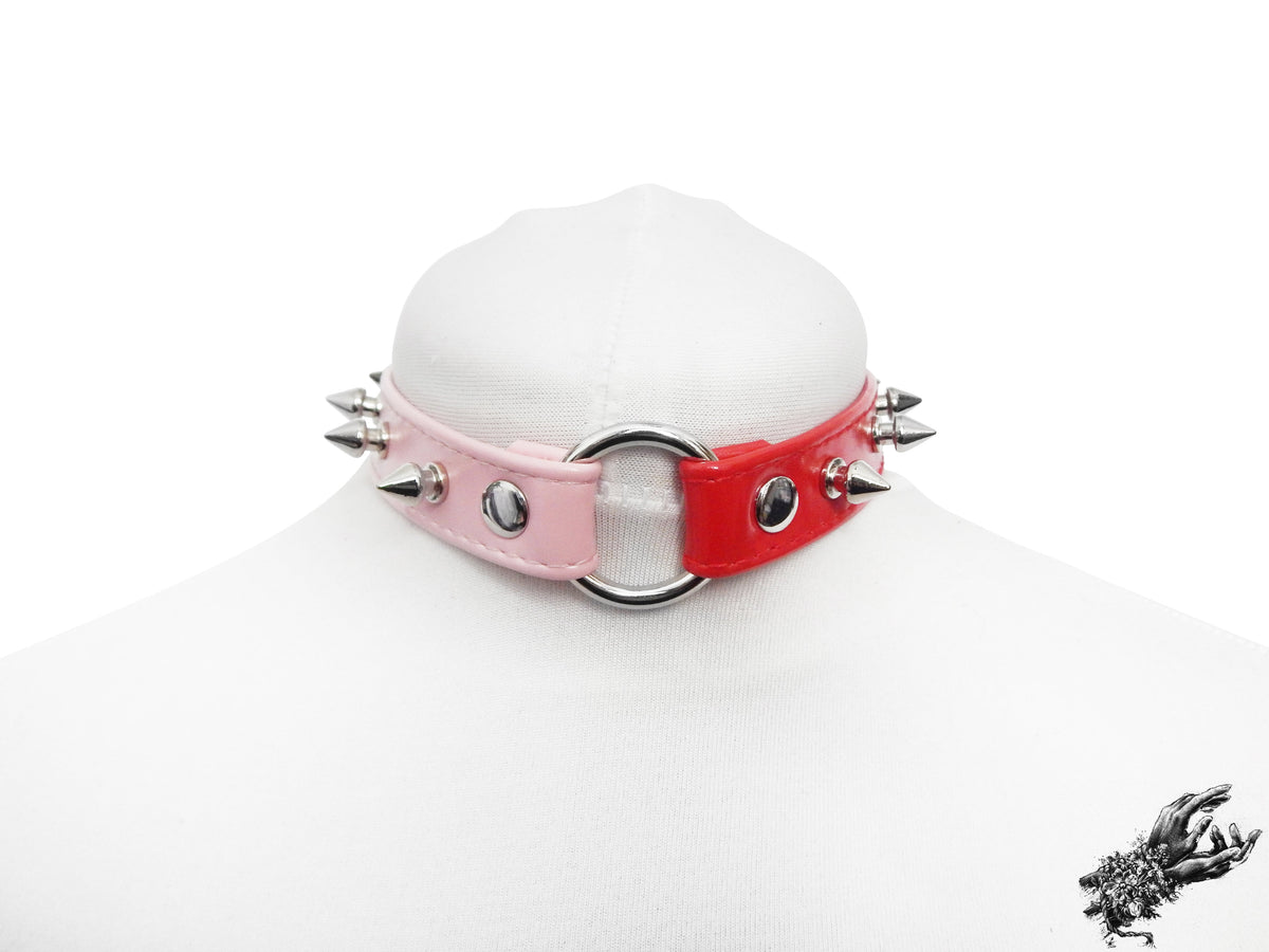 Half Pink and Half Red Studded O Ring Choker